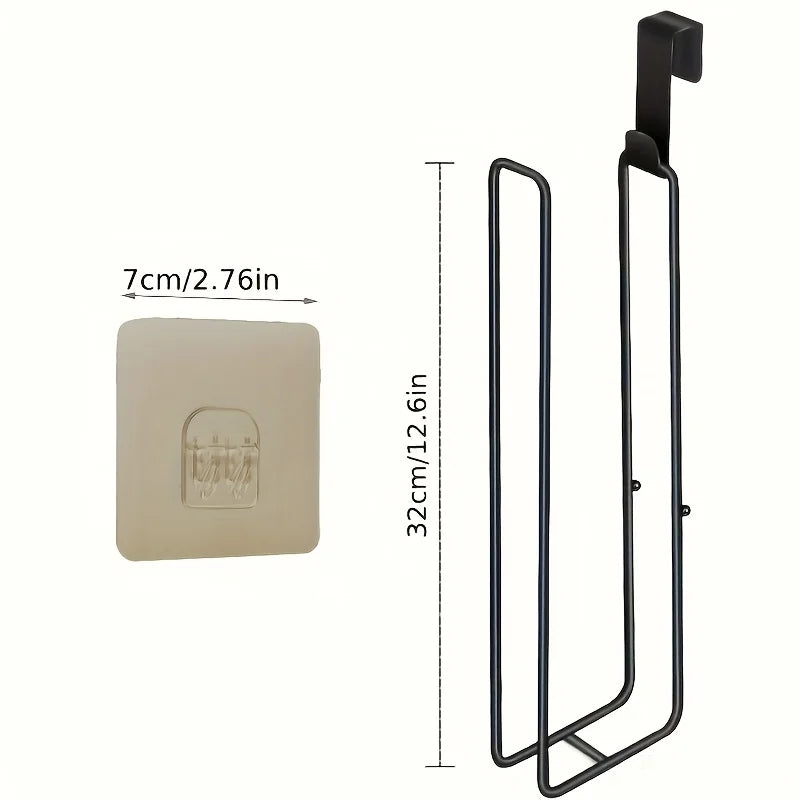 Self-Adhesive Toilet Paper Holder, Black Iron Bathroom Tissue Rack with Towel Bar, No-Drill Wall Mount, Bathroom Storage Oasis Select black