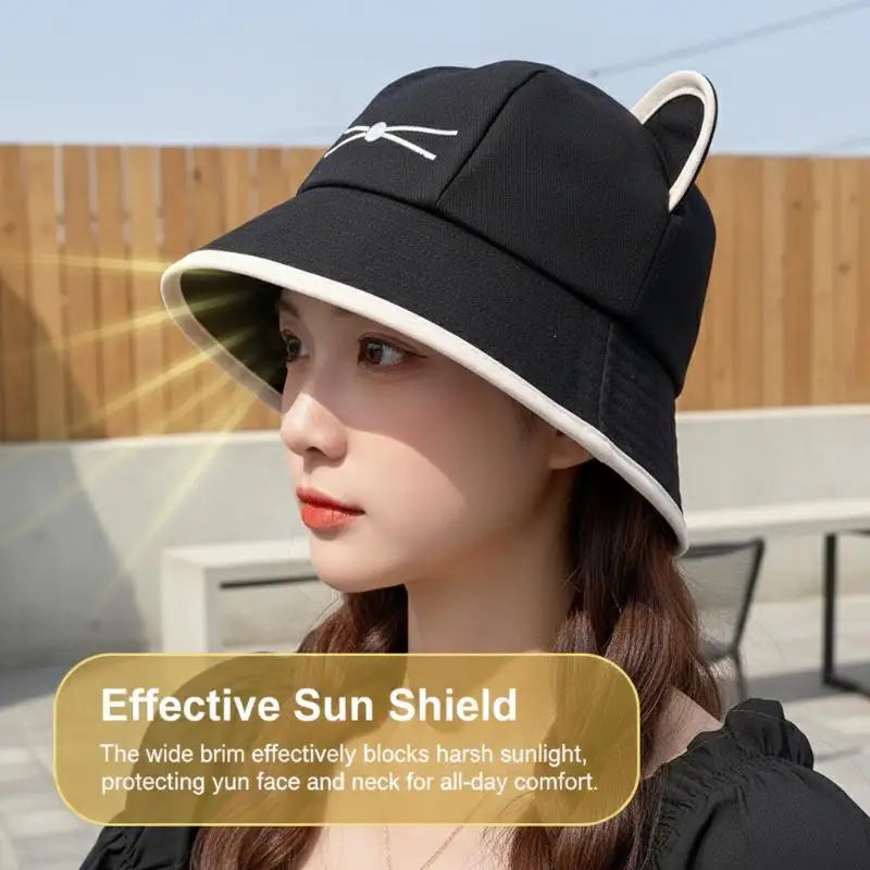 Cat Ear Bucket Hat Women Sunhat uv차단 шляпа женская от солнца Gorros para el sol de mujer Wide Brim Cap Oasis Select
