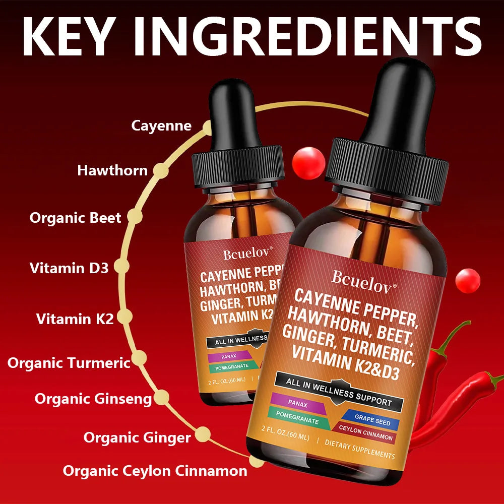 Cayenne Pepper Liquid Drops – D3 K2, Turmeric & Ginseng Blend