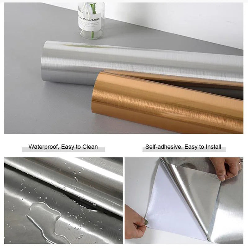 Stainless Steel Wire Drawing Wallpaper Sticker Wall Stickers Kitchen Cabinets Wallpaper Fridge Elevator Door 40cm Adhesive Home Oasis Select