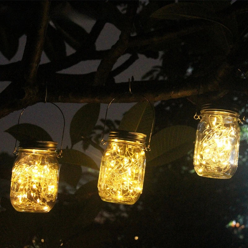 Solar - Powered Mason - Jar - Style Wish Lanterns: Outdoor Hanging Glass Jar Lights for Courtyards, Lawns & Walls Oasis Select