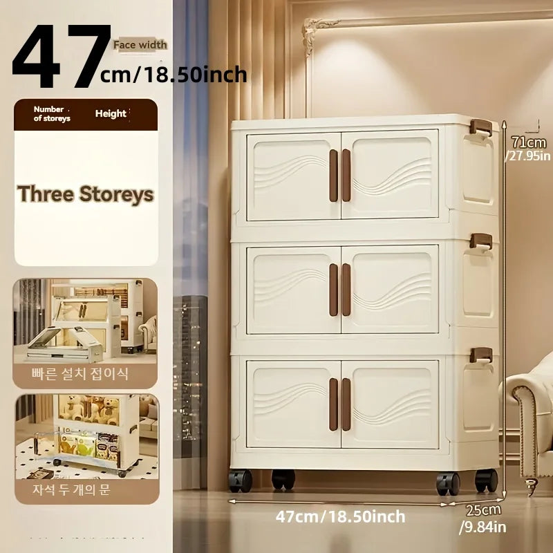Foldable Storage Box with Clear Door - Spacious, Durable, and Easy-to-Assemble - Ideal for Organizing Clothes, Books, Toys, and Oasis Select Cream-3layers