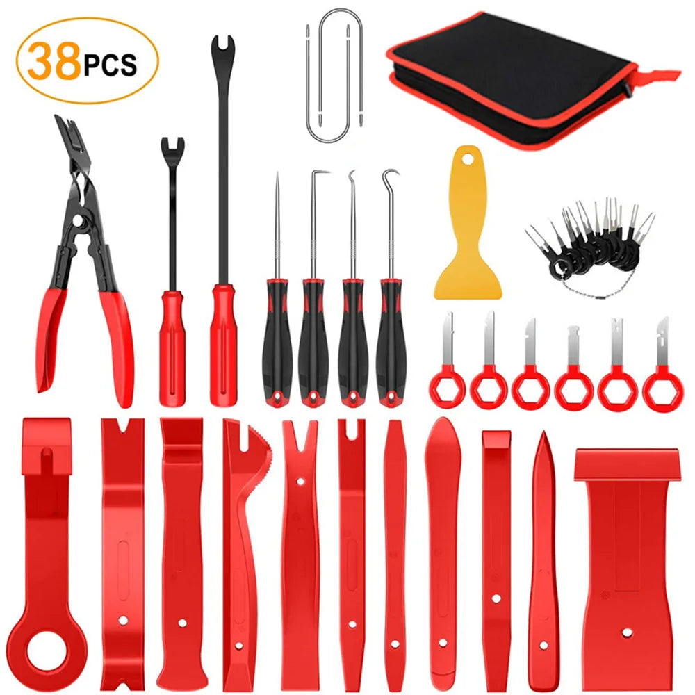 Auto Trim Removal Tool Kit – Car Door Panel & Dash Pry Tools Auto Trim Pry Tool Kit Oasis Select 38pcs red