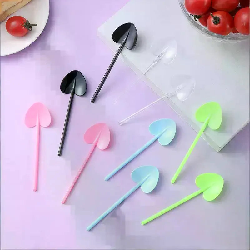 100pcs Heart Shape Disposable Spoons - Colorful Long Handle Dessert Spoons For Ice Cream, Cake, Pastry, Mooncakes | Cute Party Oasis Select