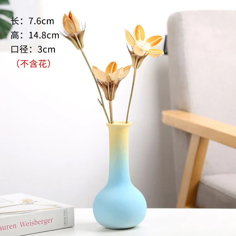 Frosted Gradient Mini Ceramic Vase Flower Arrangement Light Luxury Garden Home Dry Flower Living Room Table Decoration Oasis Select E blue