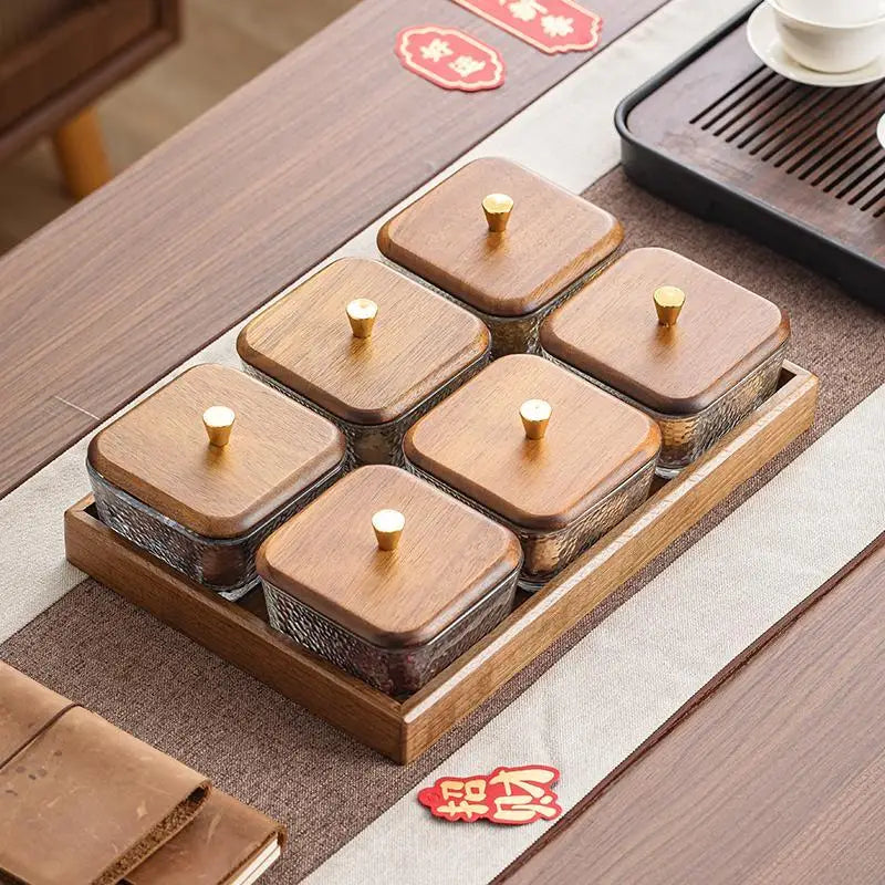 High-grade Solid Wood Glass Fruit Tray Bowl Household Living Room Tea Table Points Snack Candy Dry Fruit Tray Snack Nut Box Oasis Select