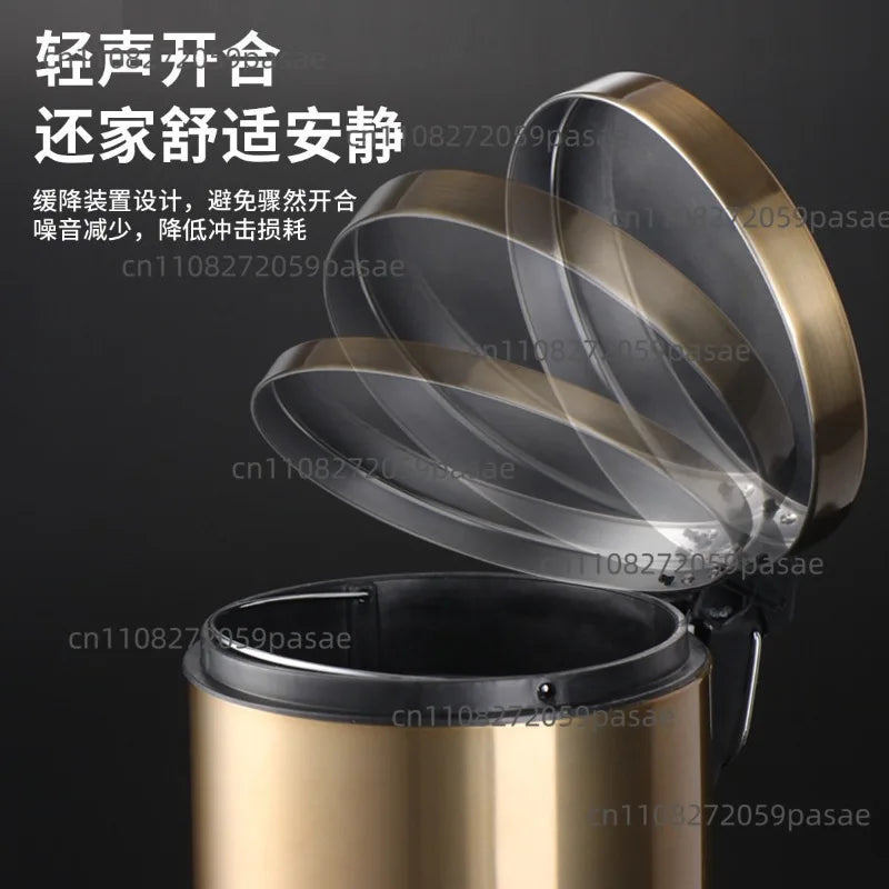 5L Stainless Steel Trash Can Gold Foot Pedal – Silent Lid