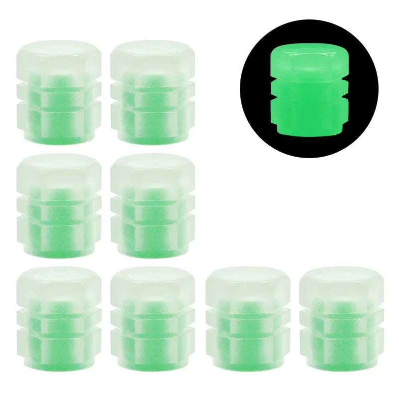 4/8/16/20pcs Universal Luminous Bicycle Tire Valve Caps Night Glowing Decor Motorcycle Bike Valve Stem Cap Wheel Nozzle Oasis Select 8pcs green