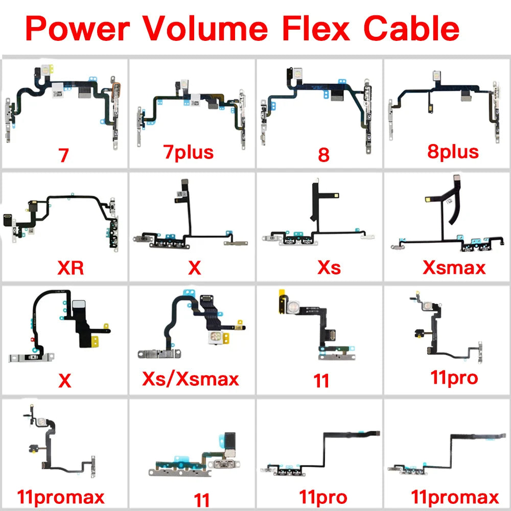 iPhone 7–11 Pro Max Power & Volume Flex Cable with LED Flash