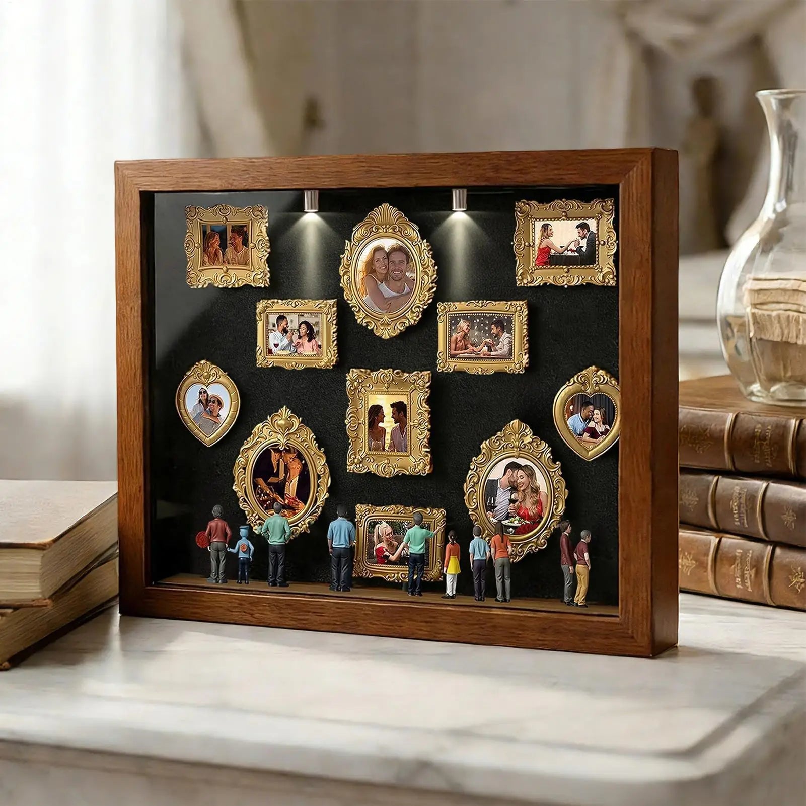 Silhouette Box Photo Display Silhouette Case with Light 11 Pieces Miniature Photo Frame with 8 Figurines for Home Valentine's Oasis Select