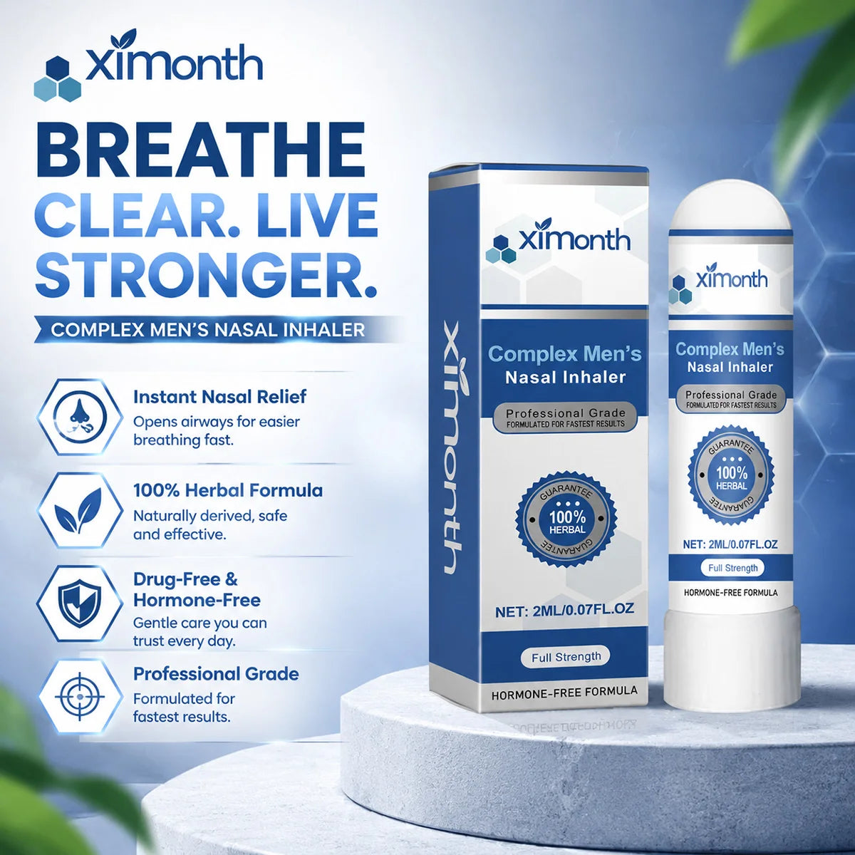 Complex Men's Nasal Inhaler Herbal Hormone-Free Professional Grade Fast-Acting Full Strength Daily Nasal Care Stick For Men Oasis Select