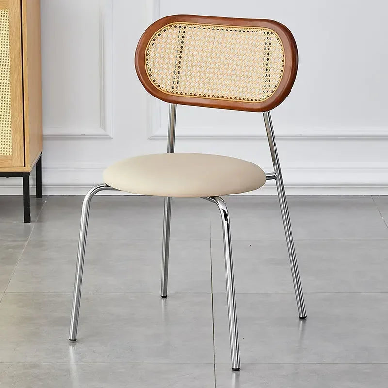 Multi-functional Household solid wood backrest dining chair office study rattan chair homestay milk tea shop seat Durable Oasis Select Off-white B