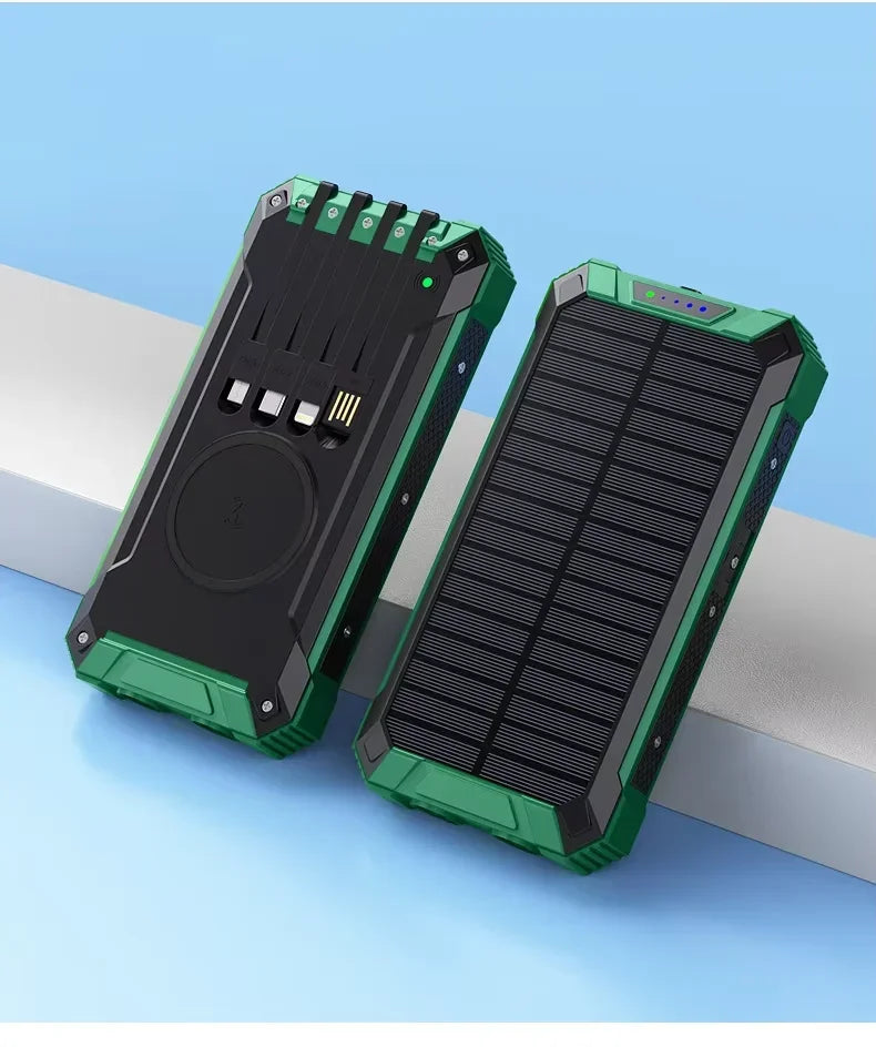 50000mAh Solar Power Bank – Wireless Charging & 4 Built-In Cables