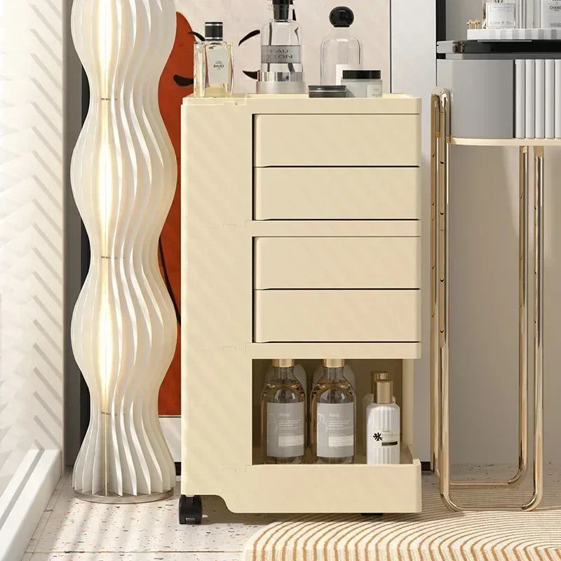 Storage Cabinet Living Room Bedroom Multifunctional Rotatable Cream Wind Bedside Table Trolley Snacks Cosmetics Rack Oasis Select