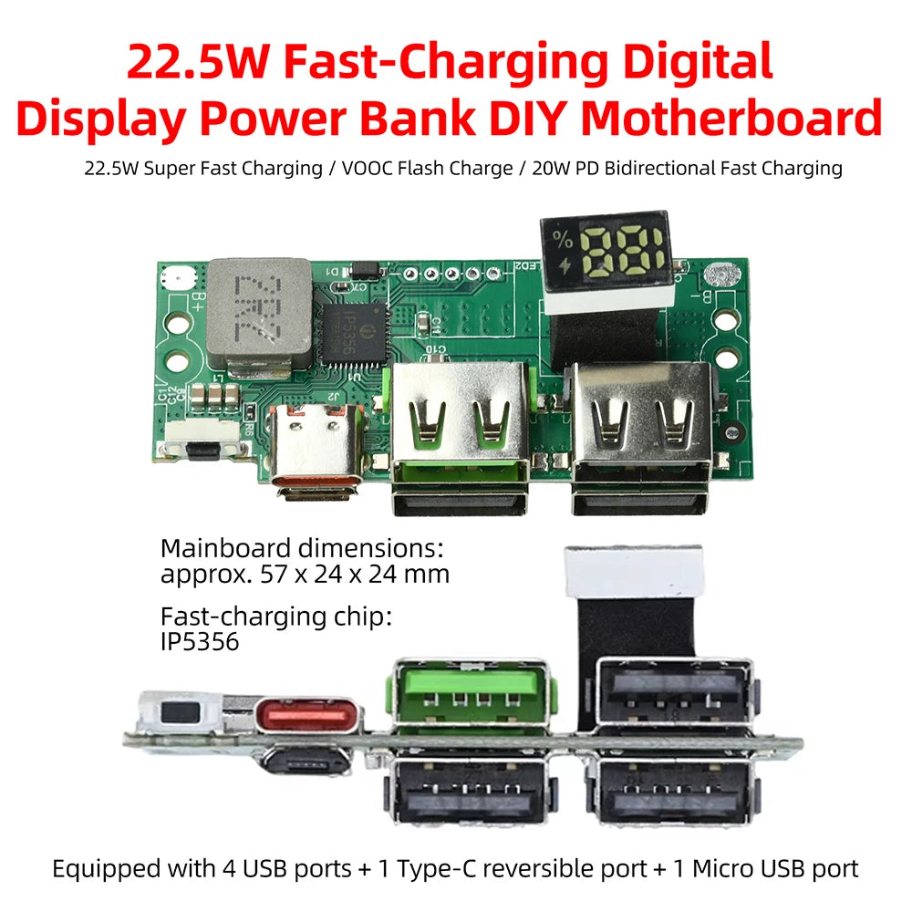 IP5356 PD QC Fast Charging Module with Digital Display for 3.7V Lithium Battery Power Banks DIY Project Oasis Select