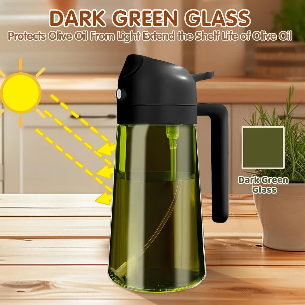 470ML/16oz Light-Blocking Dark Oil Sprayer for Cooking 2 in 1 Olive Oil Dispenser Bottle for Kitchen Dark Green Glass Oil Bottle Oasis Select