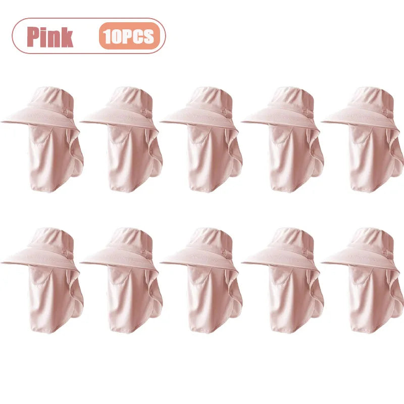 Breathable UV Protection Sun Hat with Face Cover and Neck Flap for Women Summer Outdoor Fishing Hiking Gardening Wide Brim Cap Oasis Select Pink-10PCS