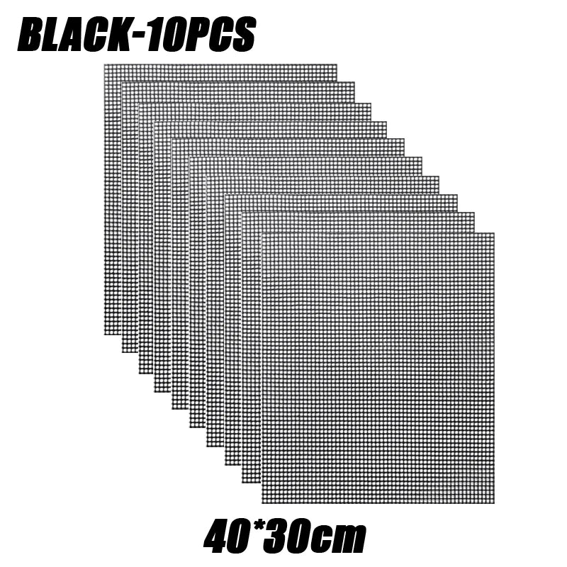 50PCS Non-Stick High Temperature Resistant BBQ Grid Pad Barbecue Mesh Reusable Easily Cleaned Cooking Pads Baking Grill Tool Oasis Select Black-10PCS