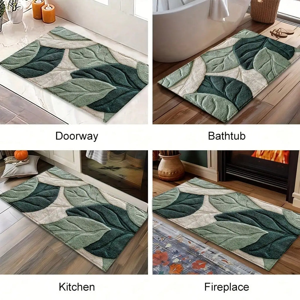Green Leaf Pattern Plush Rug Ultra-Fine Fiber Bathroom Carpet Anti Slip Quick Drying Bedroom Rug Carpets for Living Room Oasis Select