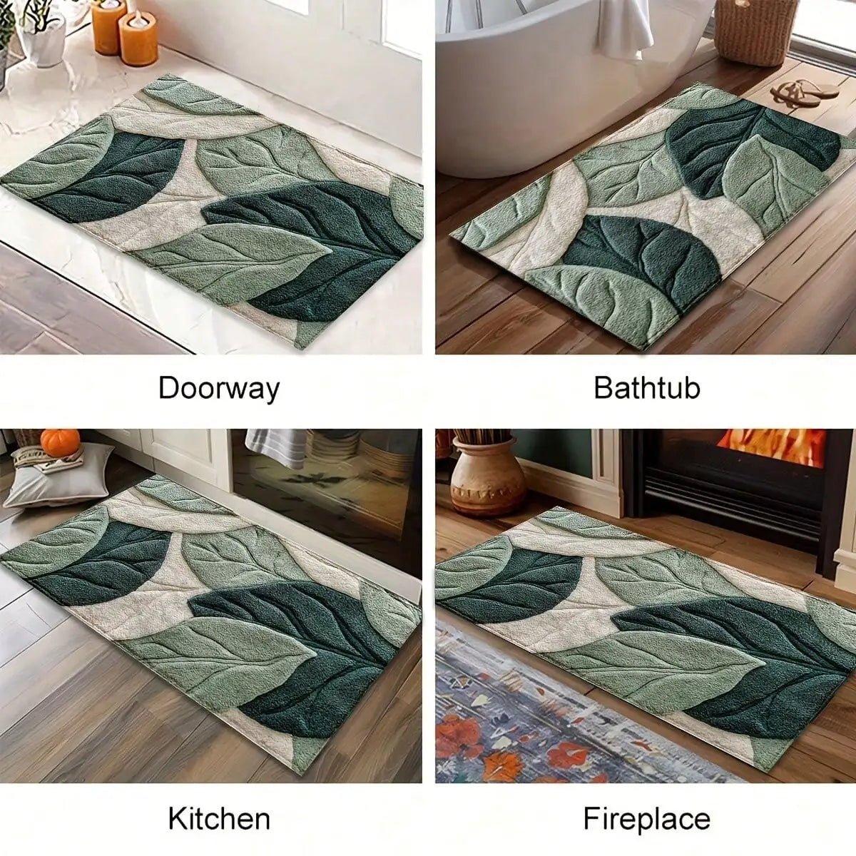 Green Leaf Pattern Plush Rug Ultra-Fine Fiber Bathroom Carpet Anti Slip Quick Drying Bedroom Rug Carpets for Living Room Oasis Select