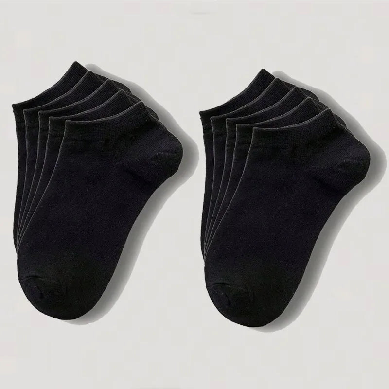 1-20pairs Wholesale Unisex Socks, Breathable Sports Socks, Solid Color Boat Socks, Comfortable Cotton Ankle Socks, White Oasis Select 10pairs black