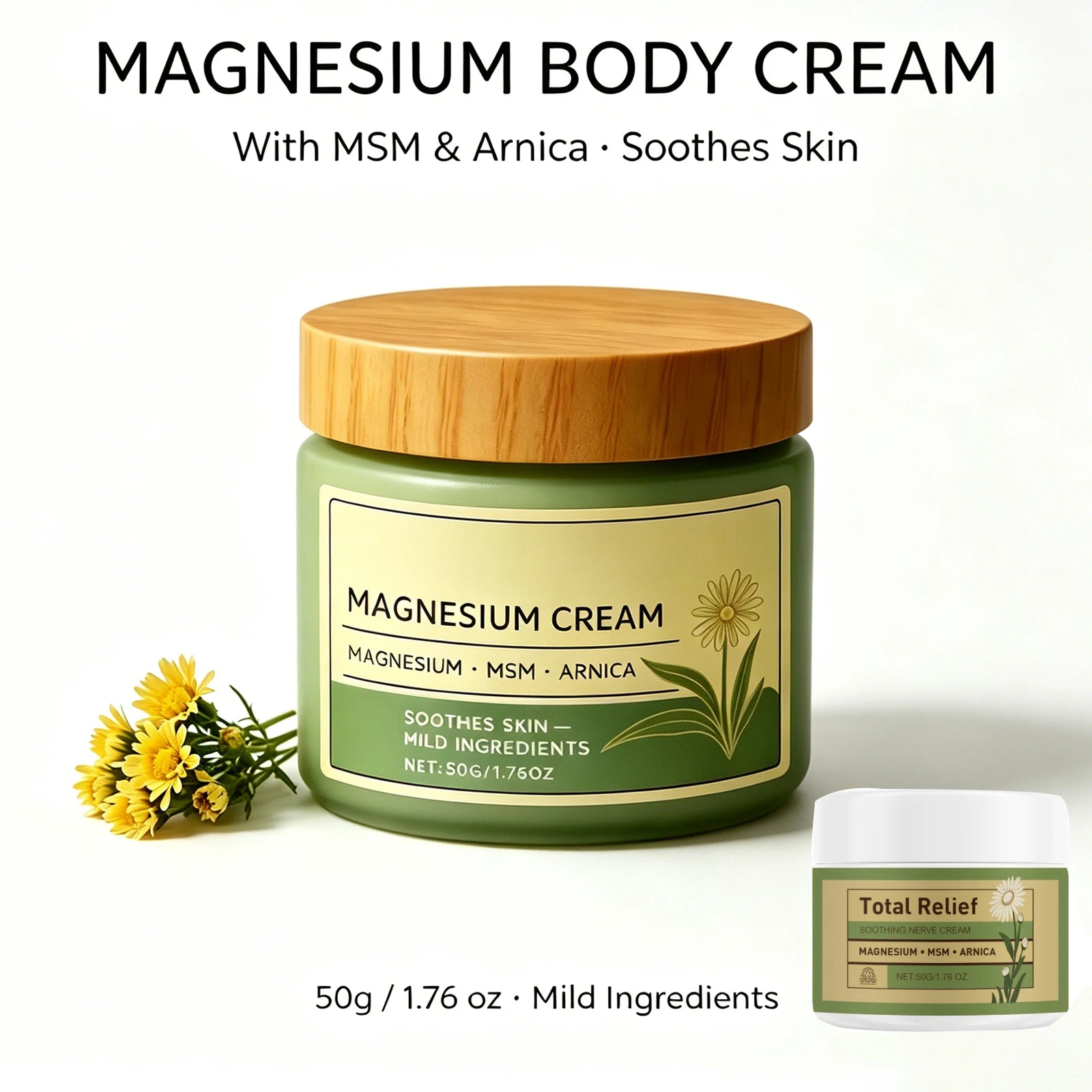50g Relief Soothing Magnesium Soothing Body Cream Non-Greasy Knees Muscles External Massage Care MSM Arnica Mild Daily Care Oasis Select
