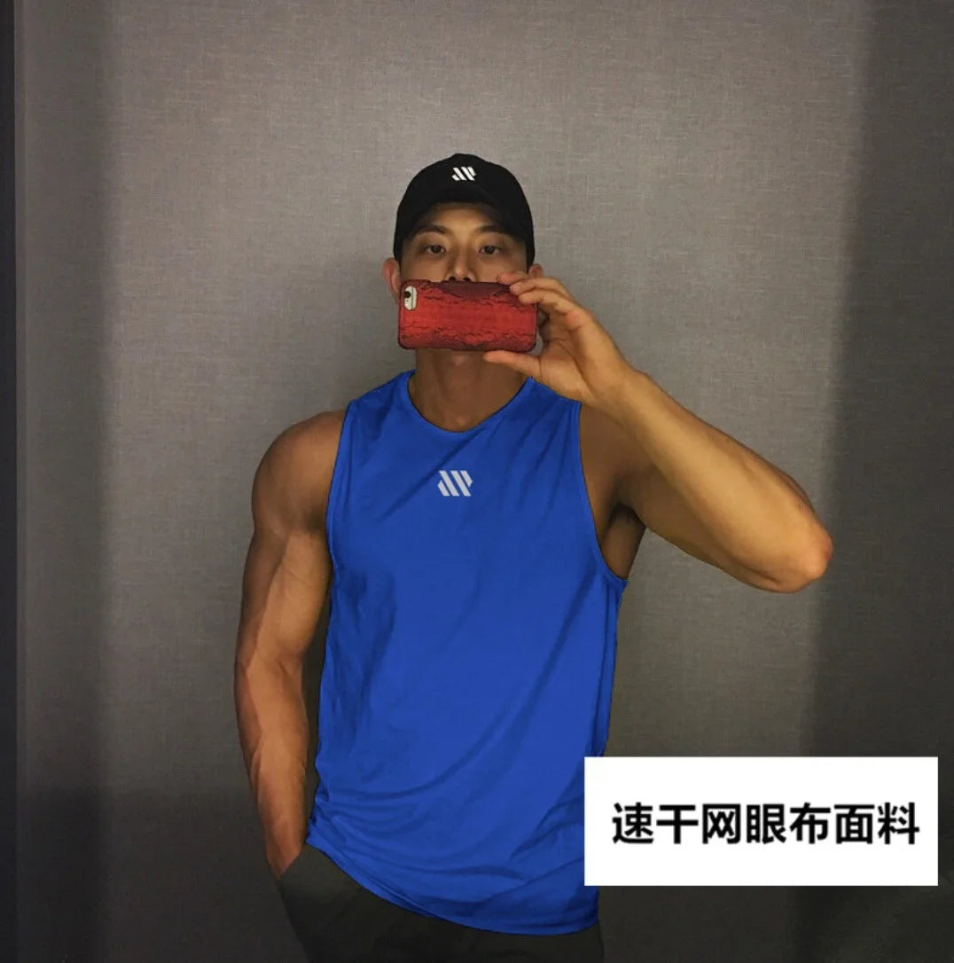 Mannen Bodybuilding Tank Tops Gym Workout Fitness Mouwloos Shirt Running Kleding Stringer Singlet Zomer Toevallige Vest for Men Oasis Select blue XXXL
