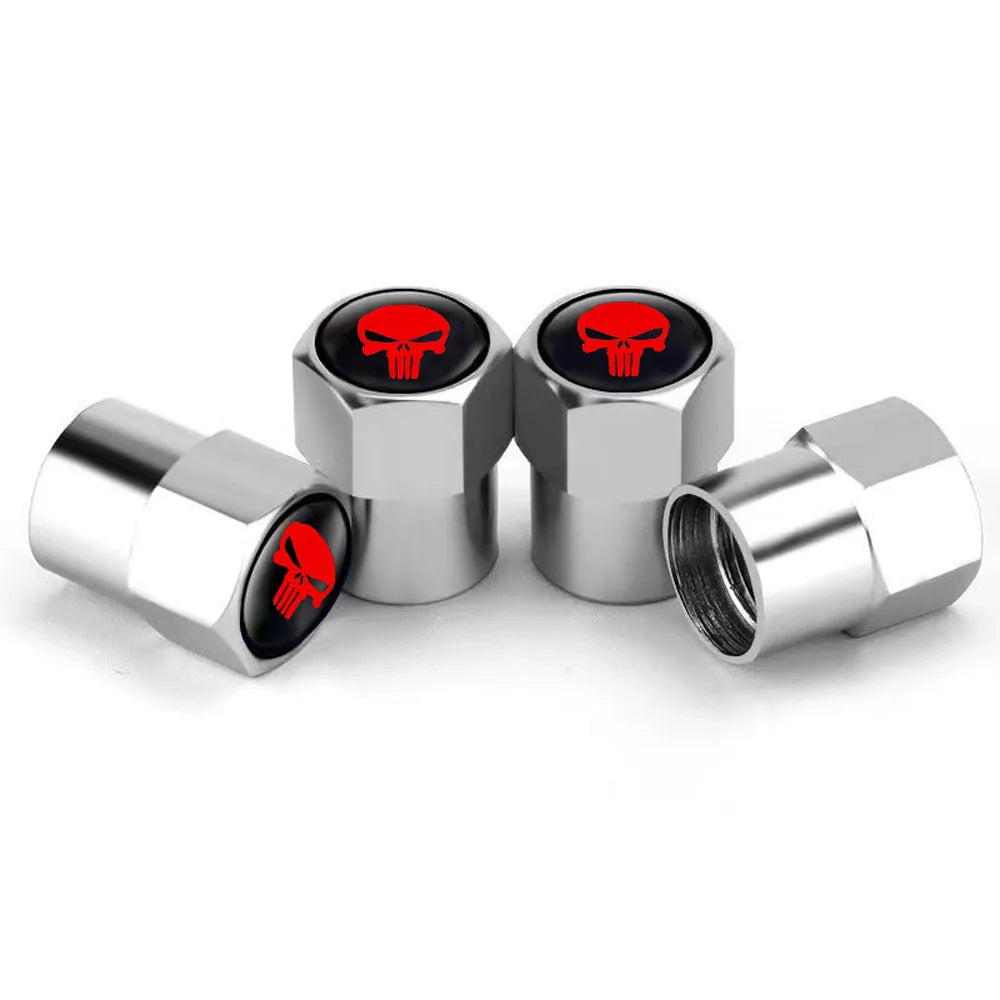 4Pcs Skull Car Wheel Tire Valve Stem Caps Airtight Dust Proof Covers Universal Tire Air Valve Caps for Cars, Trucks, Bicycles Oasis Select Silver-red