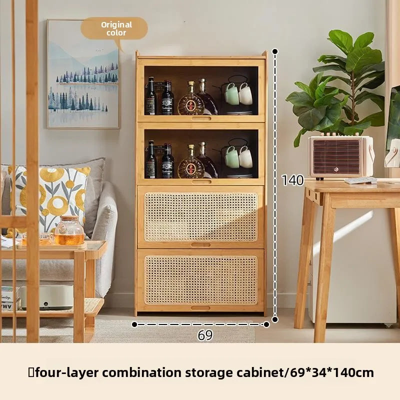 Bookshelf storage rack floor-to-ceiling living room bookcase household rattan storage cabinet bedroom acrylic display cabinet Oasis Select rattan weaving 1