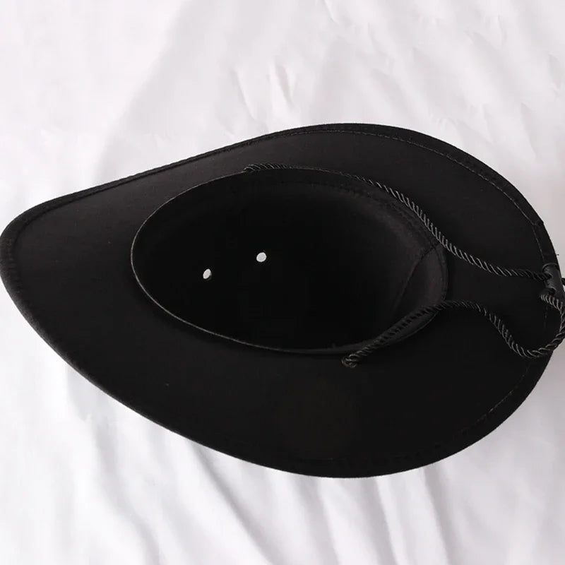 Western Cowboy Hat Vintage Wide Brim, Sun Protection Outdoor Hat for Riding Camping Hiking, Solid Color Jazz Basin Hat Oasis Select