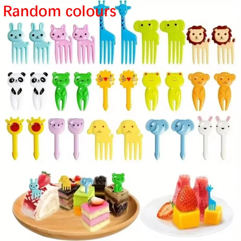 30 Pcs Random Animal Food Forks, Reusable Cute and Funny Cartoon Animal Fruit Food Toothpicks, Fruit Salad Forks, Bento Box Acce Oasis Select