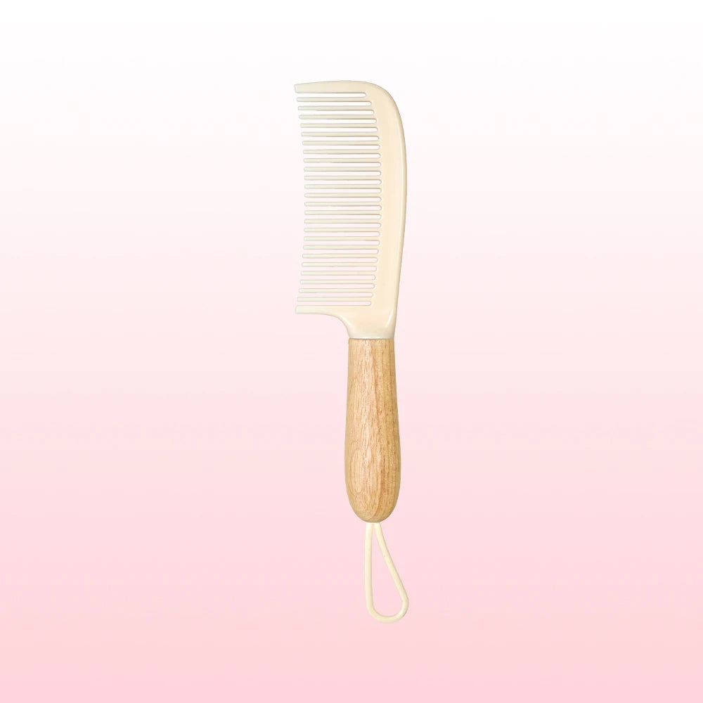 Wide-Tooth Detangling Comb with Oak Handle | All Hair Types Hair Detangling Comb Oasis Select TY3070-ecru-02