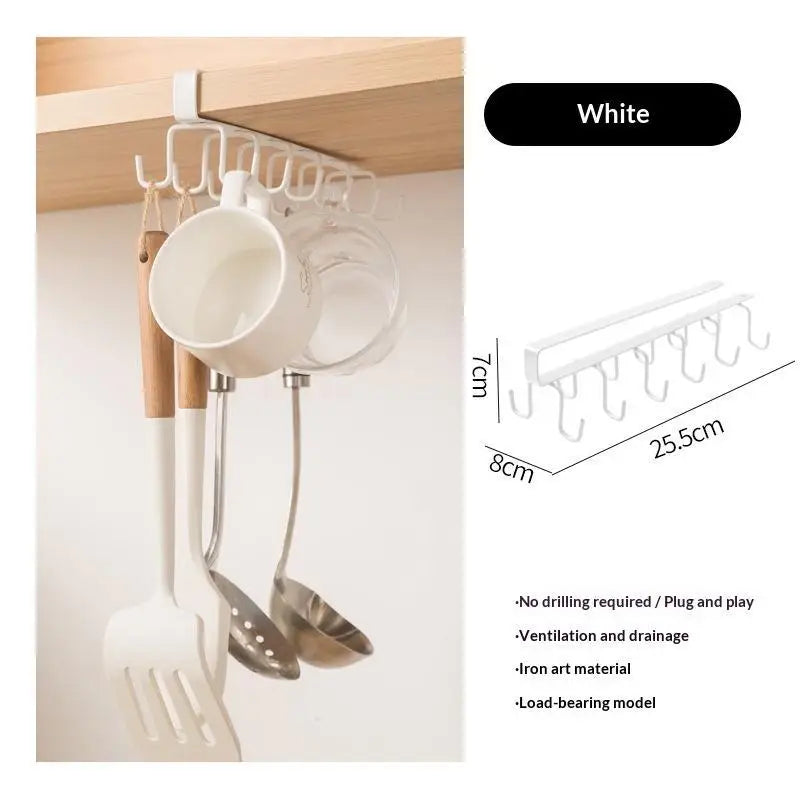 12-Hook Drill-Free Under-Cabinet Hanging Cup & Mug Rack