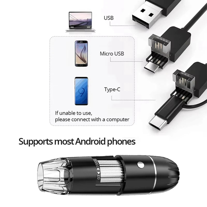 WISH Digital Microscope Handheld USB HD Inspection Camera 50X-1600X With Stand 8 LED Portable Microscopes For PC Smartphone Oasis Select