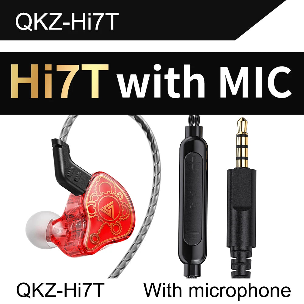 Original QKZ Hi7T In-ear Earphones Professional Dynamic Driver HiFi Acoustios Mointor Music Game Headset 3.5MM AUX With MIC Oasis Select Red