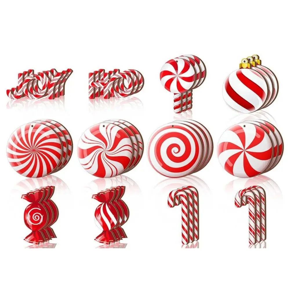 Wooden Candy Cane Christmas Ornaments 12/24 Pcs | DIY Hanging