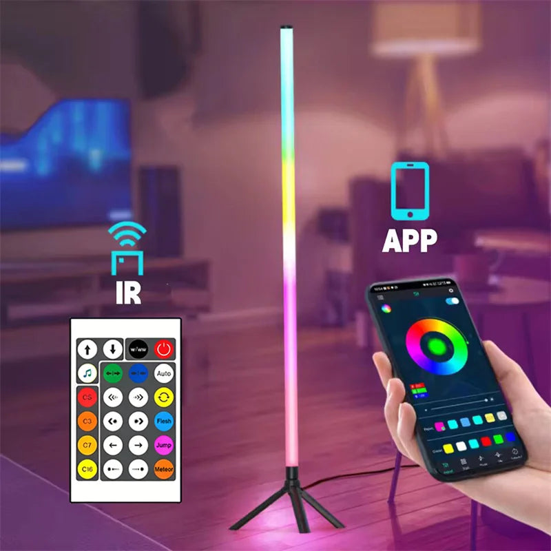 RGB LED Corner Floor Lamp – App & Remote, RGBIC Lighting