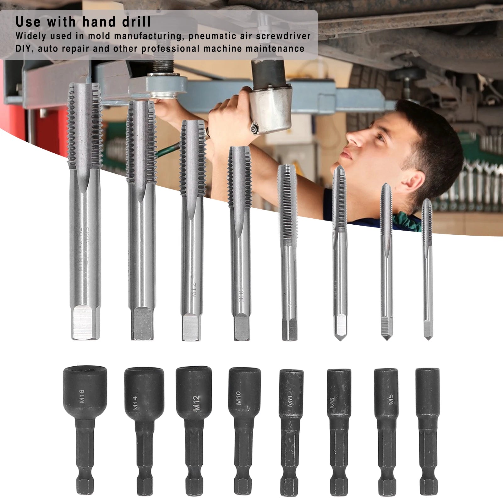 1/4in Hex Shank Tap Socket Tap Socket Set Machine Lengthened Tapping Chuck 1/4in Hex Shank Steel Hand Tools Oasis Select