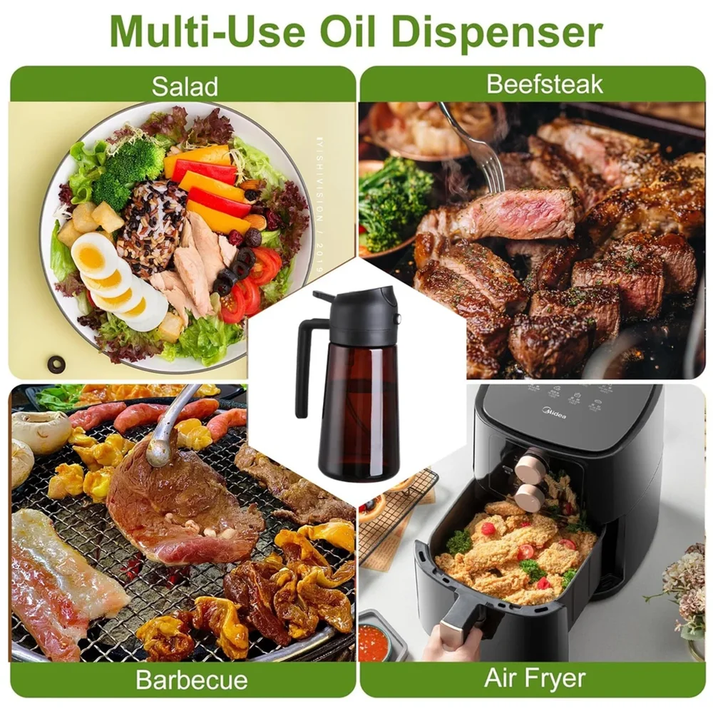 2-in-1 Glass Oil Sprayer & Dispenser, 16oz Leakproof Olive Oil Bottle for Cooking, Air Fryer, Salad, BBQ Olla de aceite Oasis Select