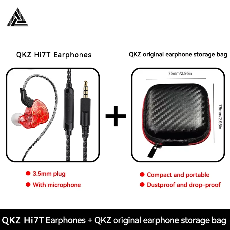 Original QKZ Hi7T In-ear Earphones Professional Dynamic Driver HiFi Acoustios Mointor Music Game Headset 3.5MM AUX With MIC Oasis Select Red With Bag