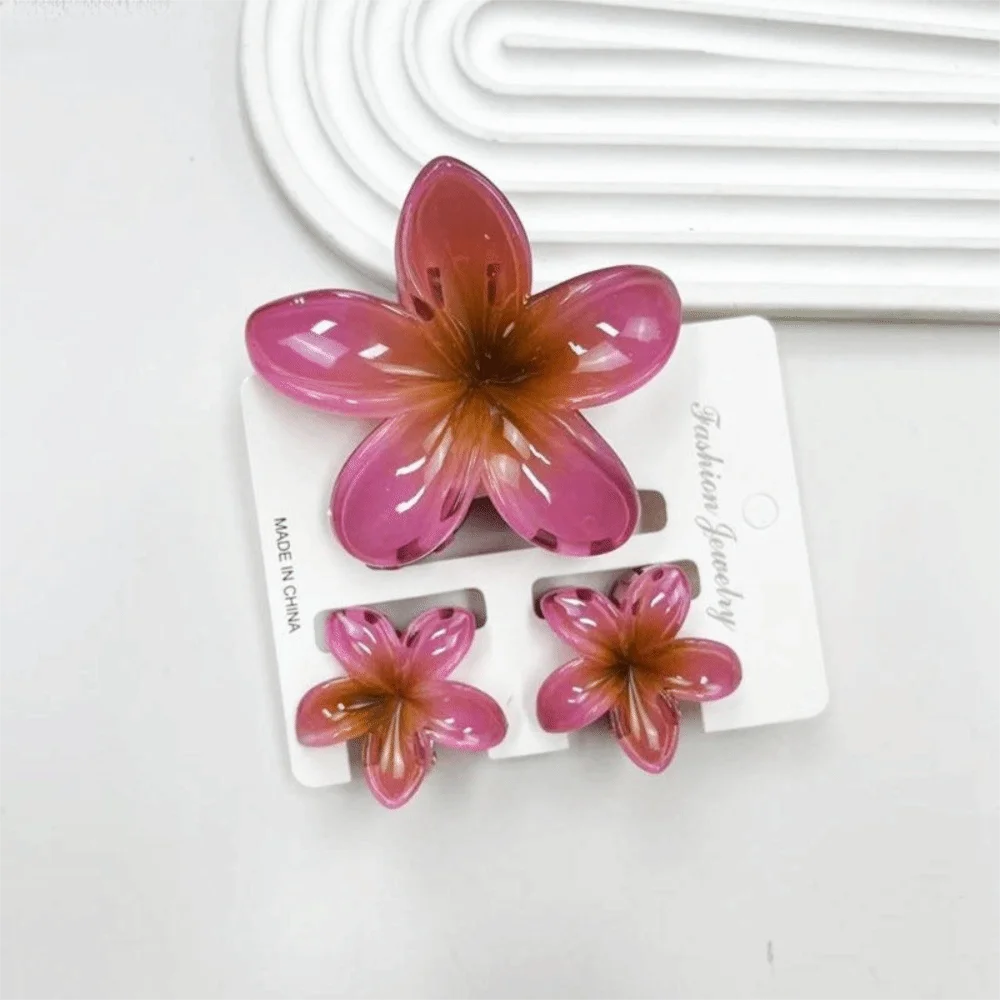 3Pcs/Set New Gradient Hair Claws Sweet Flower Plumeria Flower Hawaiian Flower Hair Clip Clamp Acrylic Hair Accessories Summer Oasis Select Purple Red