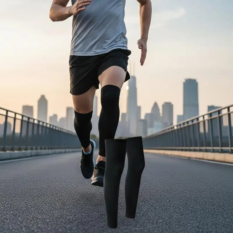 2PC Summer Running Cycling Legs Sleeve Ice Silk Protection Compression Non-Slip Leg Warmer Cooling Sport Gear Sunscreen Leggings Oasis Select