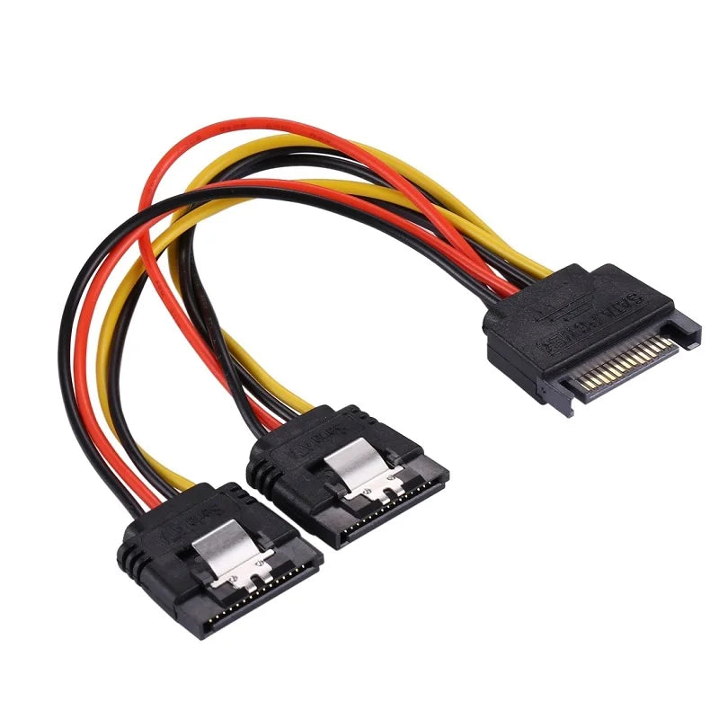 15 Pin SATA Power Y Splitter Cable 1 Male to 2 Female Dual SATA Power Cable with Lock Buckle Sata Power Supply Cord PC SSD Line Oasis Select