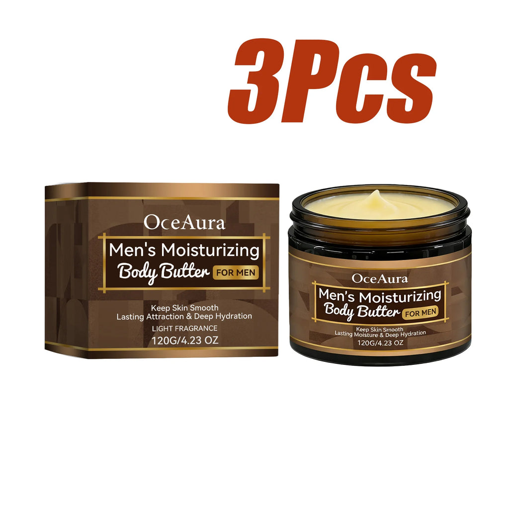 Men's Moisturizing Body Butter Deep Hydrating Nourishing Cream for Dry Skin Fast Absorption Non-Greasy Daily Body Lotion Oasis Select 3 x 120g Boxed