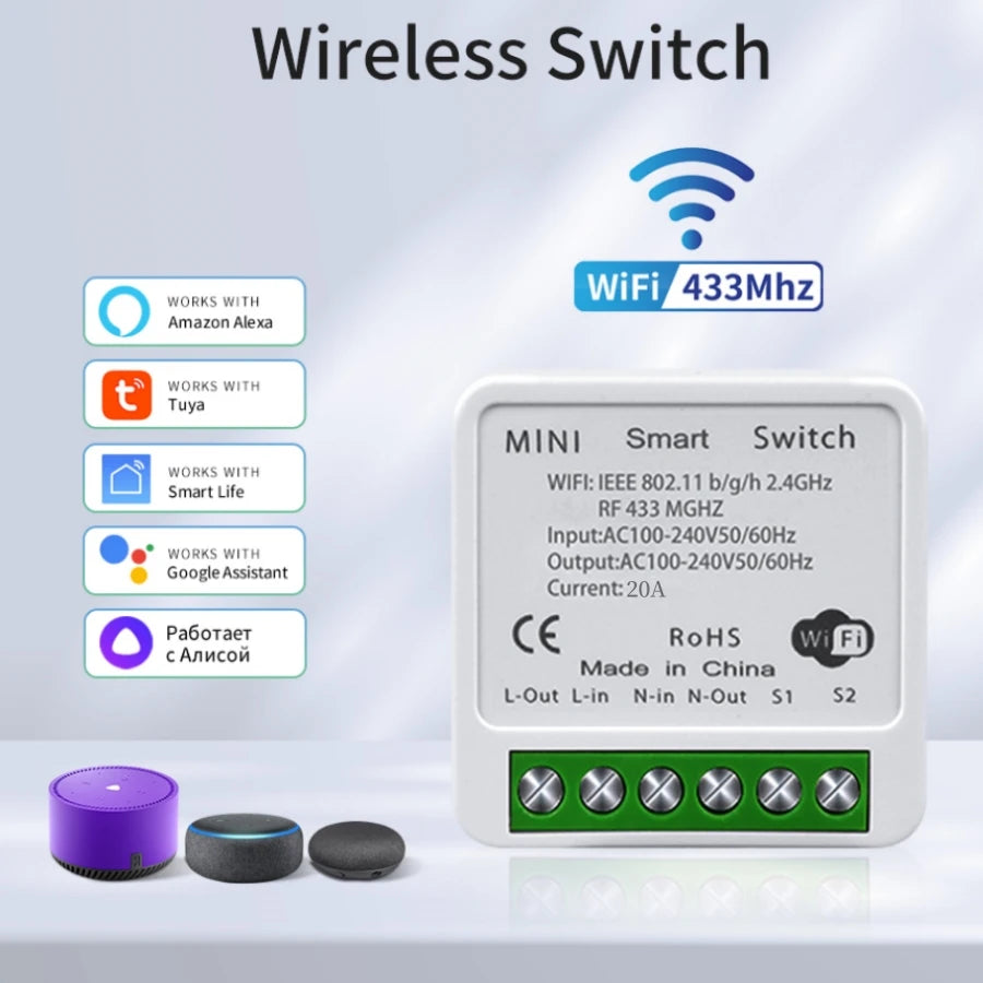 Tuya WiFi RF433MHz Smart Wall Switch 1/2/3 Gang | Alexa Google Smart WiFi Switch Oasis Select Only 20A