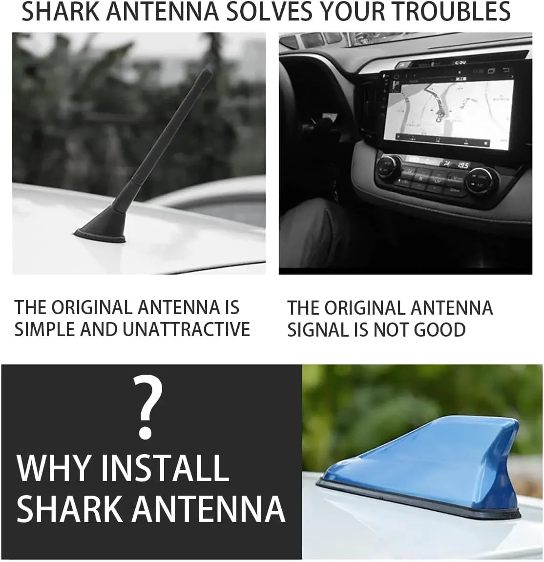 Car Shark Fin Antenna Cover Universal Carbon Fiber Look Radio Signal Aerials Roof Exterior Accessories Decoration for SUV Truck Oasis Select