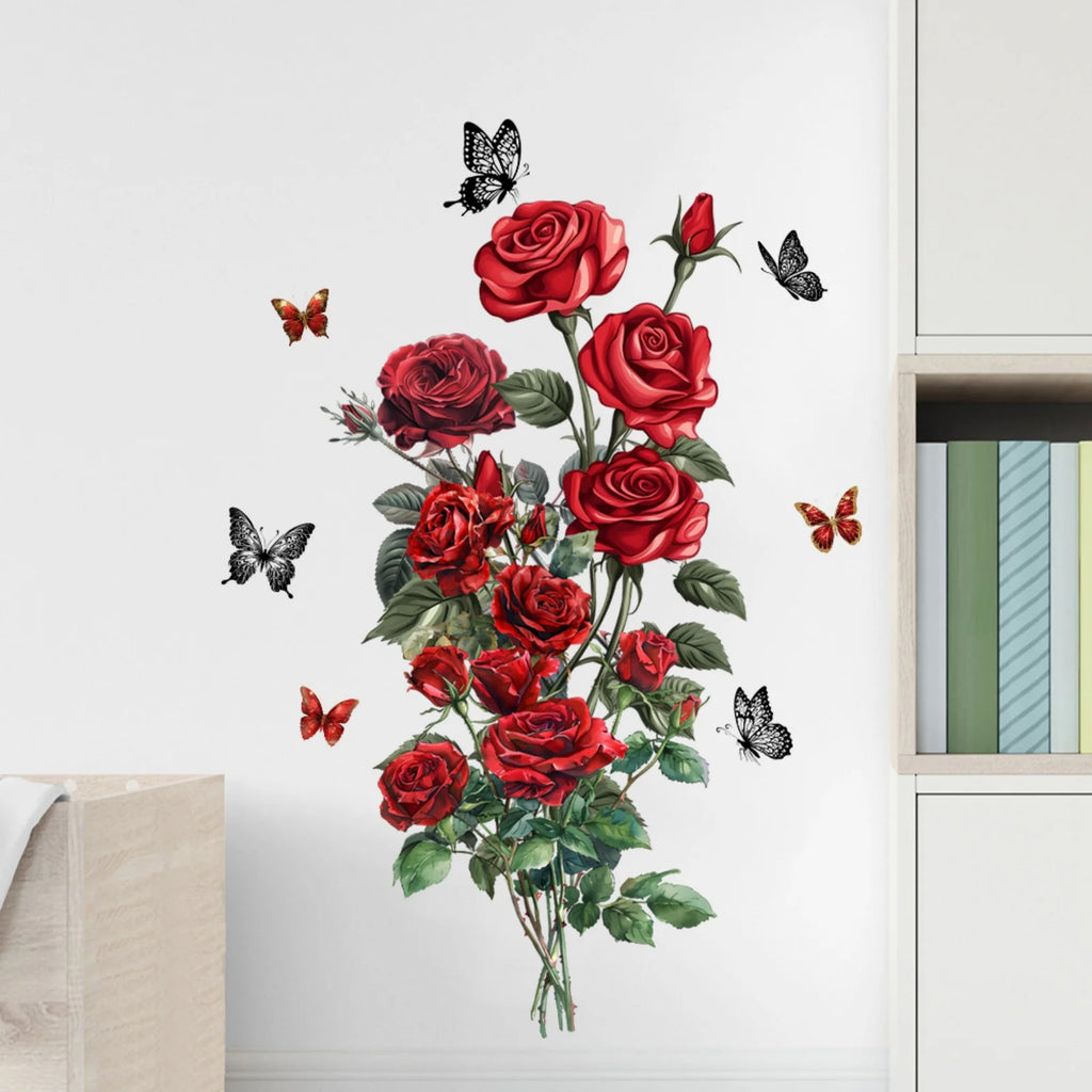 Red Rose Wall Stickers – Self-Adhesive DIY Floral Home Decor Wall Sticker Decal Oasis Select One Size