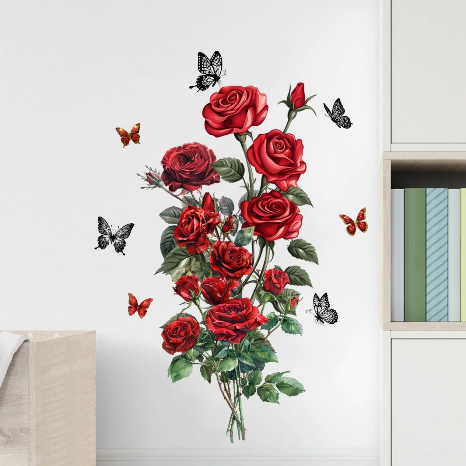 Red Rose Wall Stickers – Self-Adhesive Floral Mural Decal Wall Decal Sticker Oasis Select One Size