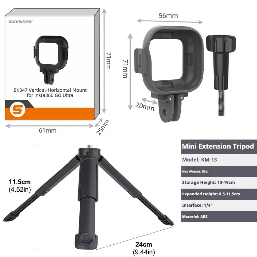 Foldable Quick-Release Expansion Bracket Frame for Insta360 Go Ultra