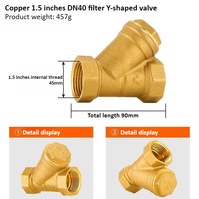 Brass Filter Y-shaped Filter Valve Mesh Ball Valve Tap Water Filter Valve BSPDN15/DN20/DN25/DN32 Internal Thread Oasis Select 1.5 inches DN40